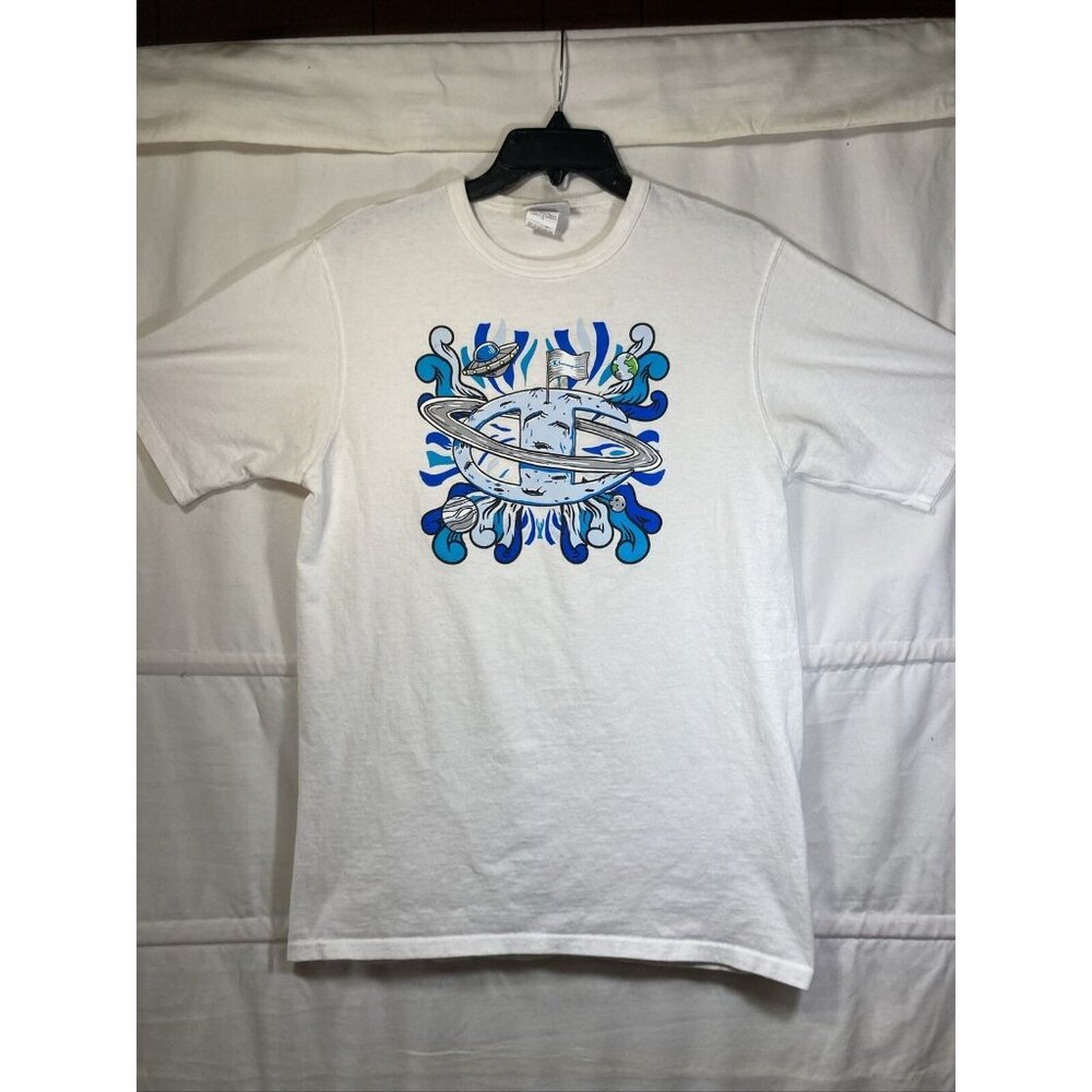 Vintage 90s CHAMPION Brand - Space Moon Spaceship T-Shirt M White Pop Art SK8
